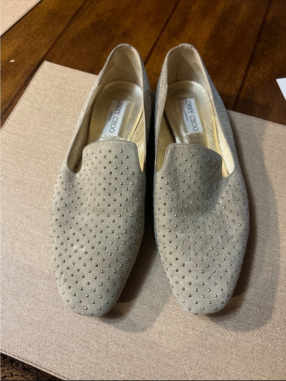 Jimmy Choo Taupe Suede Grey Loafers